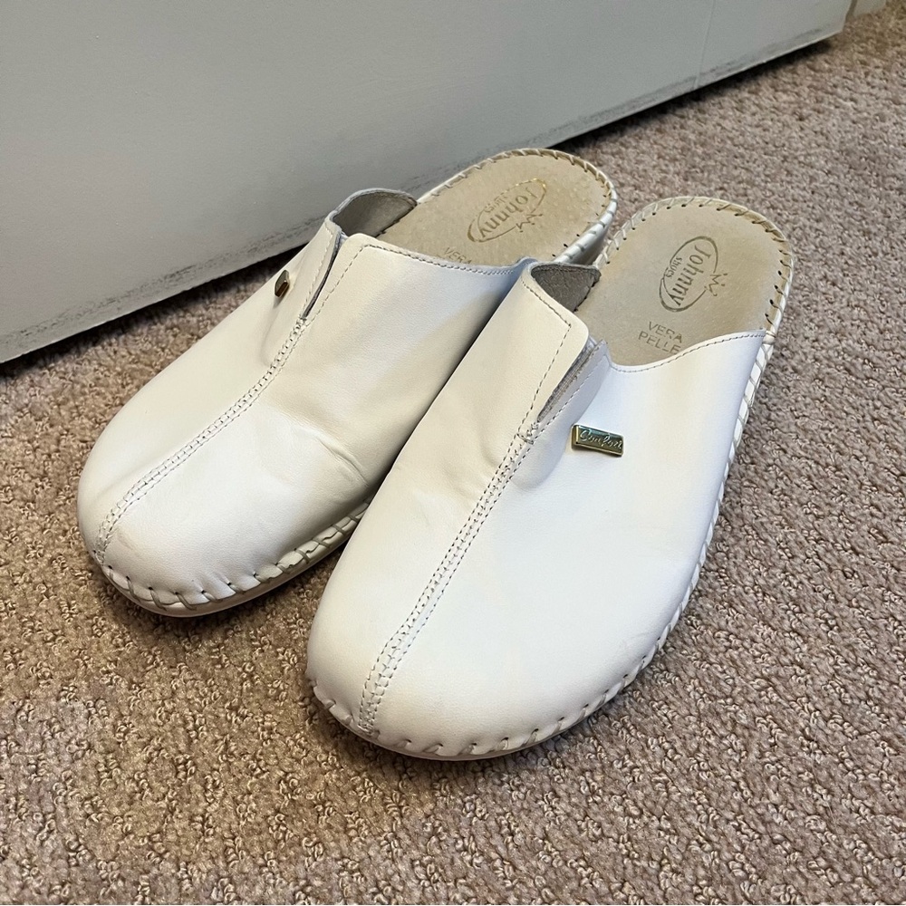 White Leather Clogs Nursing Shoes